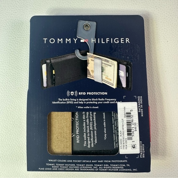 NWT/NEW Men’s Tommy Hilfiger RFID Black Mini Bifold Wallet with Money Clip - Picture 2 of 4
